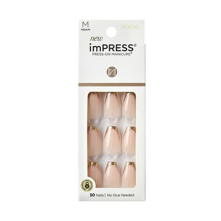 KISS imPRESS Playback Press-On Nails Gold Medium Length Coffin Shape 33 Ct. | Walmart (US)