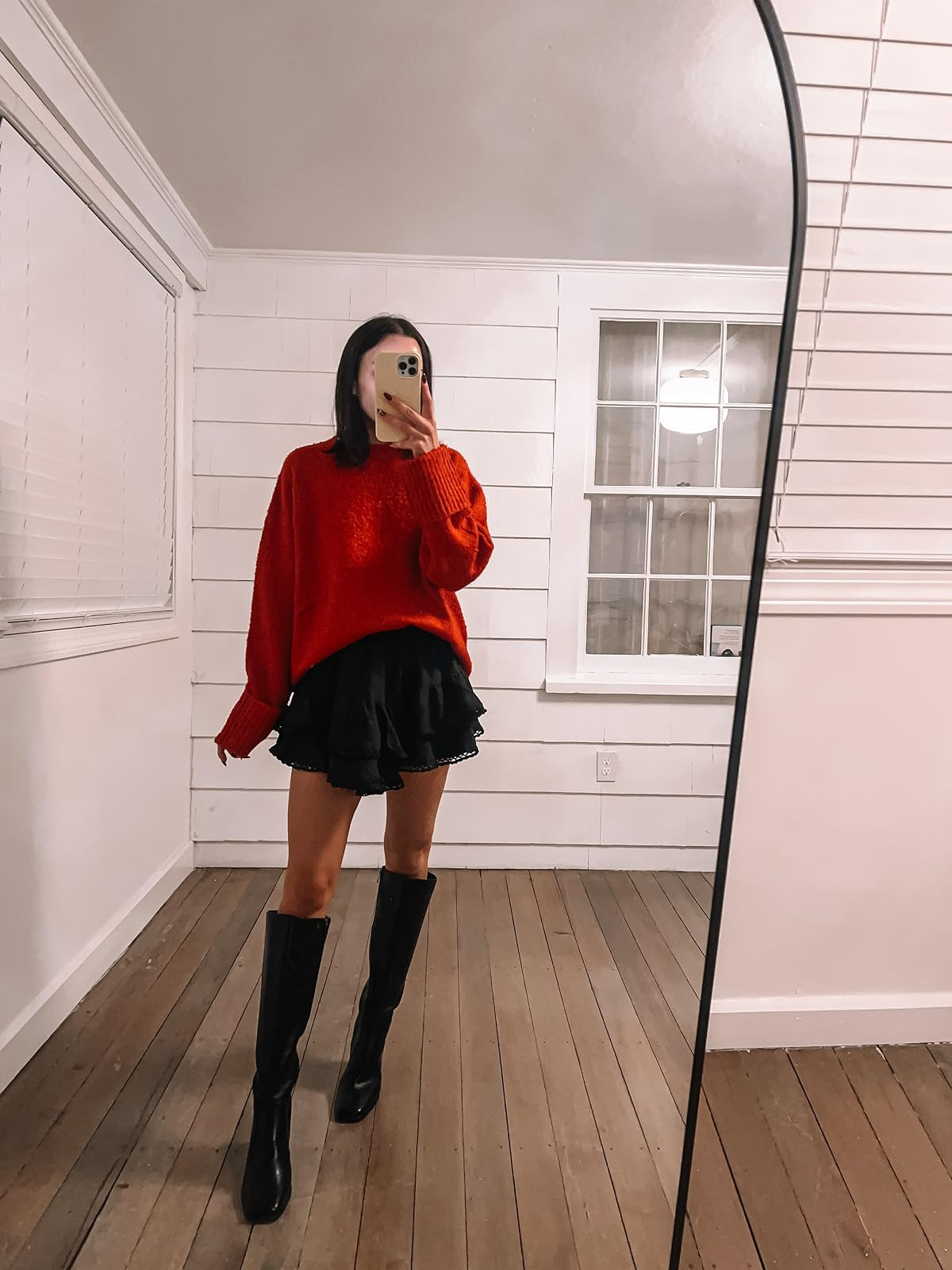 Holiday outfit- sweater in XS, skort in XS, boots true to size
 

 #LTKHoliday #LTKPetite #LTKFindsUnder100