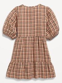 Puff-Sleeve Tiered Plaid Tie-Front Dress for Girls | Old Navy (US)
