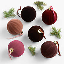 Warm Toned Ribbed Velvet Christmas Tree Ornaments, Boxed Set of 6 + Reviews | Crate & Barrel | Crate & Barrel