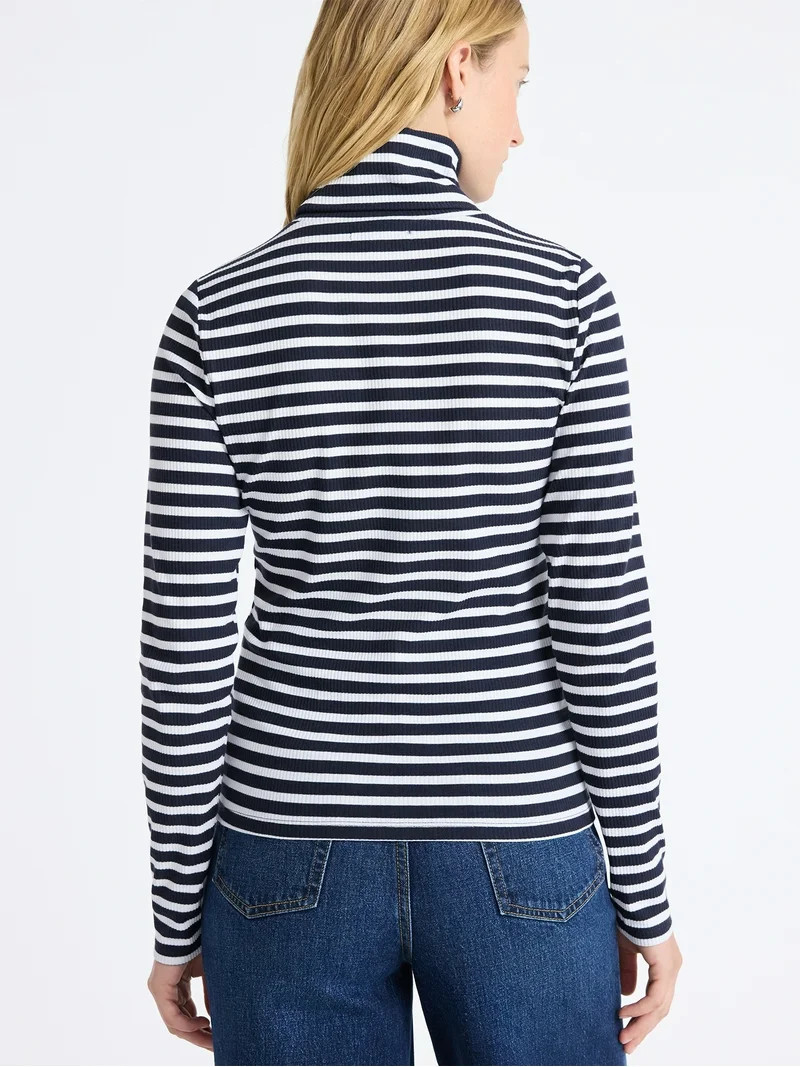 Free Assembly Women's Ribbed Turtleneck Tee, Sizes XS-XXL | Walmart (US)