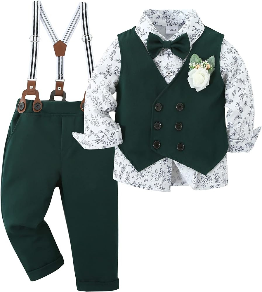 YALLET Toddler Baby Boy Clothes Suit Gentleman Wedding Outfits, Formal Dress Shirt+Bowtie+Vest+Bo... | Amazon (US)