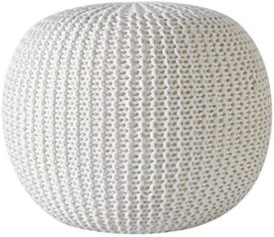 Urban Shop Round Knit Pouf - Hand Woven Cotton, Ivory | Amazon (US)