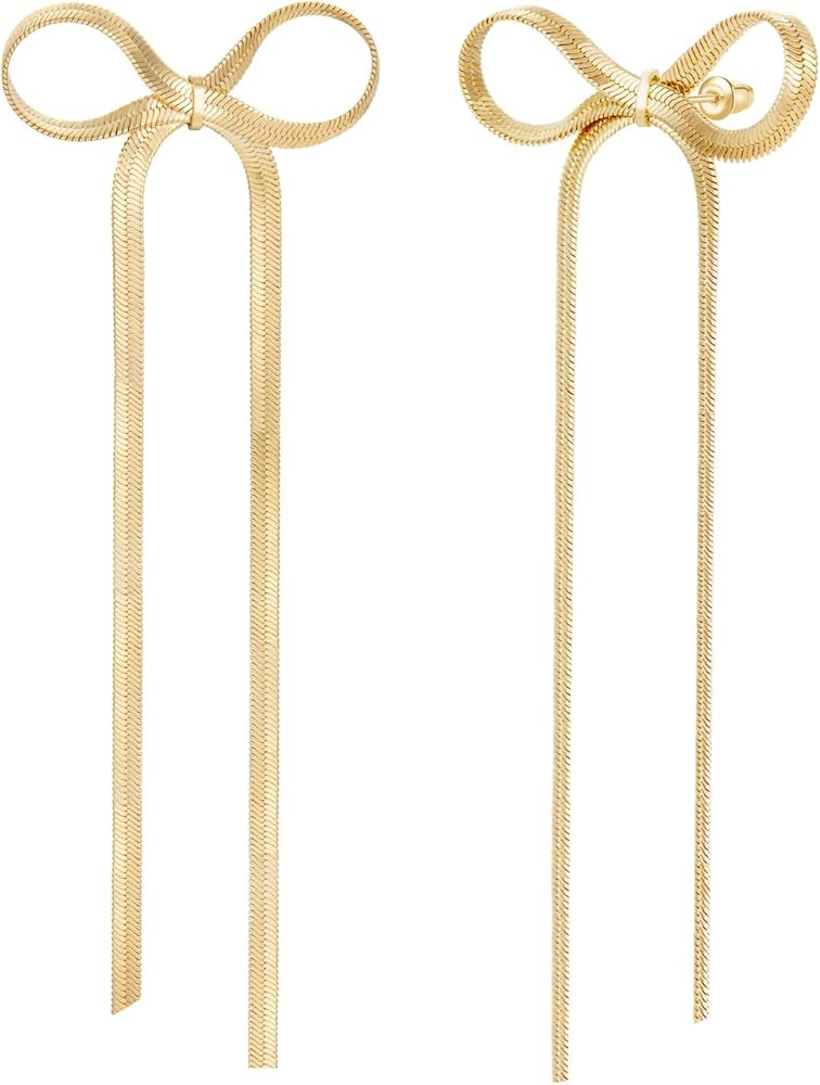 8YEARS Gold Bow Earrings for Women Dainty Ribbon Bow Stud Earrings Gold Dangle Drop Tassel Earrin... | Amazon (US)