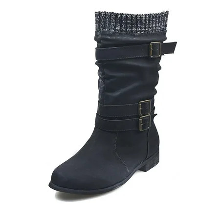 Boots for Women Boots Winter Buckle Strap Chunky Heels Slip On Retro Ladies Footwear Shoes | Walmart (US)
