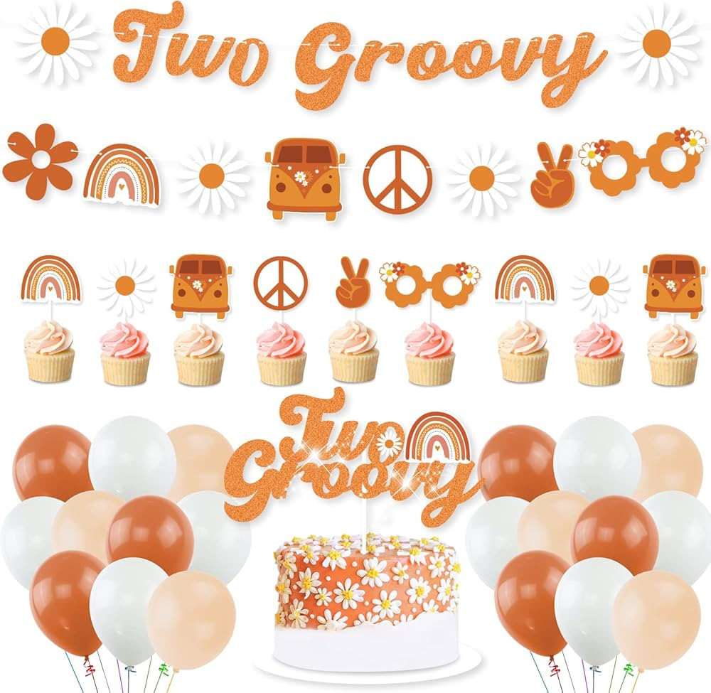 Two Groovy Birthday Party Supplies Retro Hippie Boho Girl Party Decorations with Two Groovy Banne... | Amazon (US)