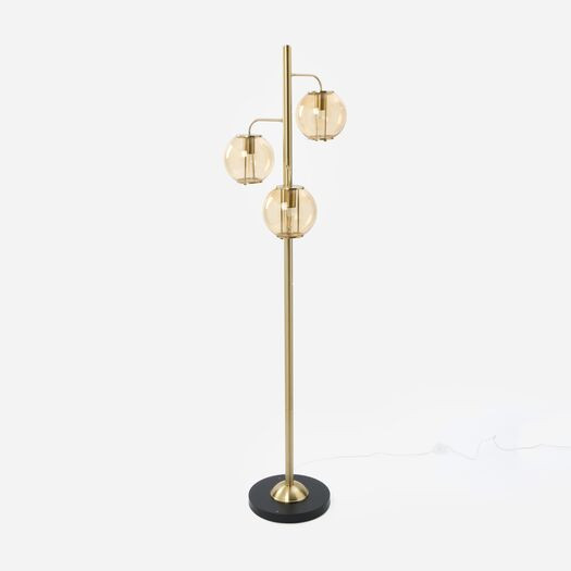 Gold Tone & Amber Three Head Floor Lamp 165x48cm | TK Maxx