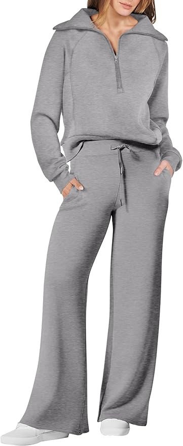 ANRABESS Women 2 Piece Outfits Sweatsuit Set 2023 Fall Oversized Half Zip Sweatshirt Wide Leg Swe... | Amazon (US)
