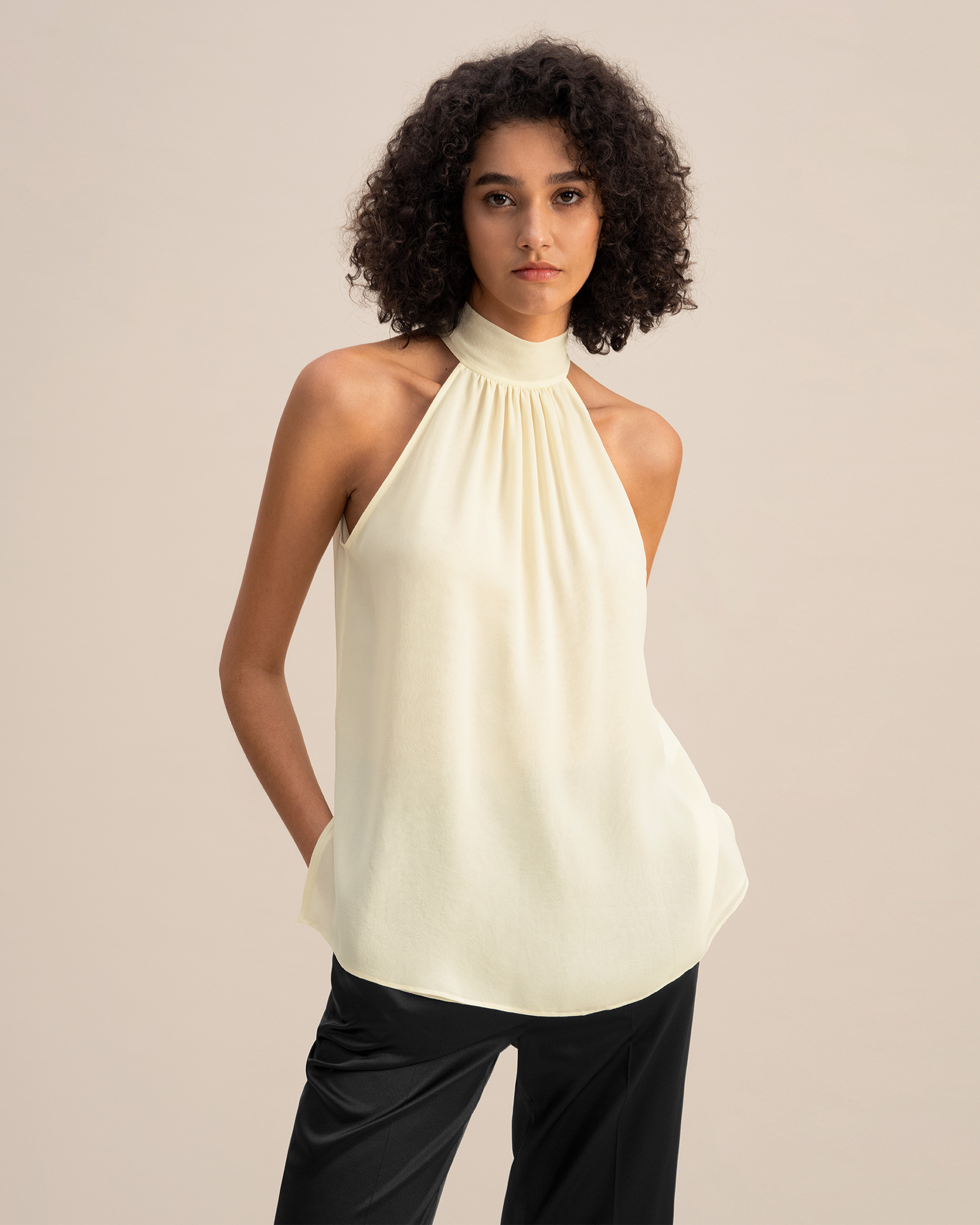 Silk Georgette Halter Neck Top | LilySilk