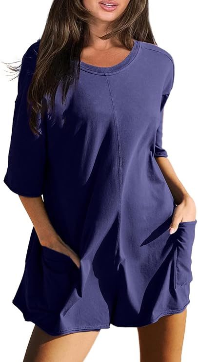 Glamaker Women's Summer Oversized Tee Romper Casual Workout Athletic Romper Onesie Backless Loose... | Amazon (US)