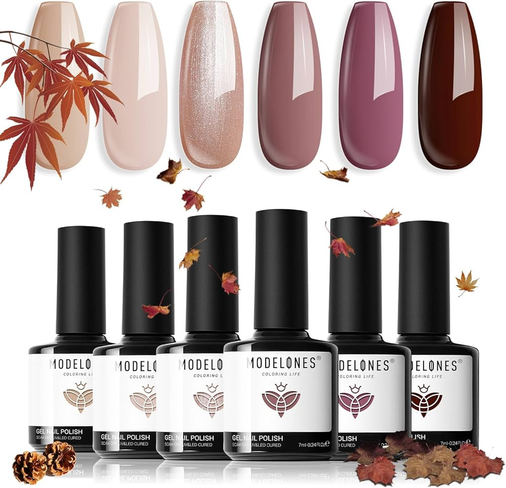 modelones Gel Nail Polish Set -6 Colors Nude Gel Polish Kit Raspberries Purple Neutral Brown Pear... | Amazon (US)