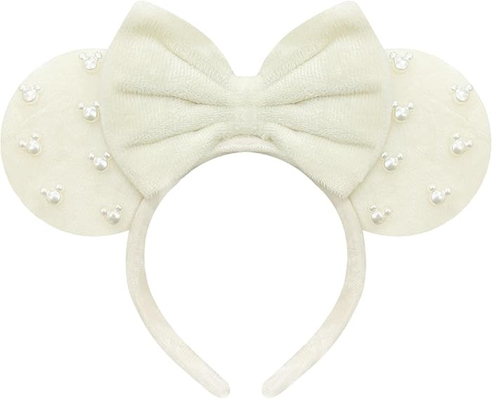 Trnerm Beige Fuzzy Mouse Ears Headband for Women, Cute Beads Headband with Bows，Halloween Costu... | Amazon (US)