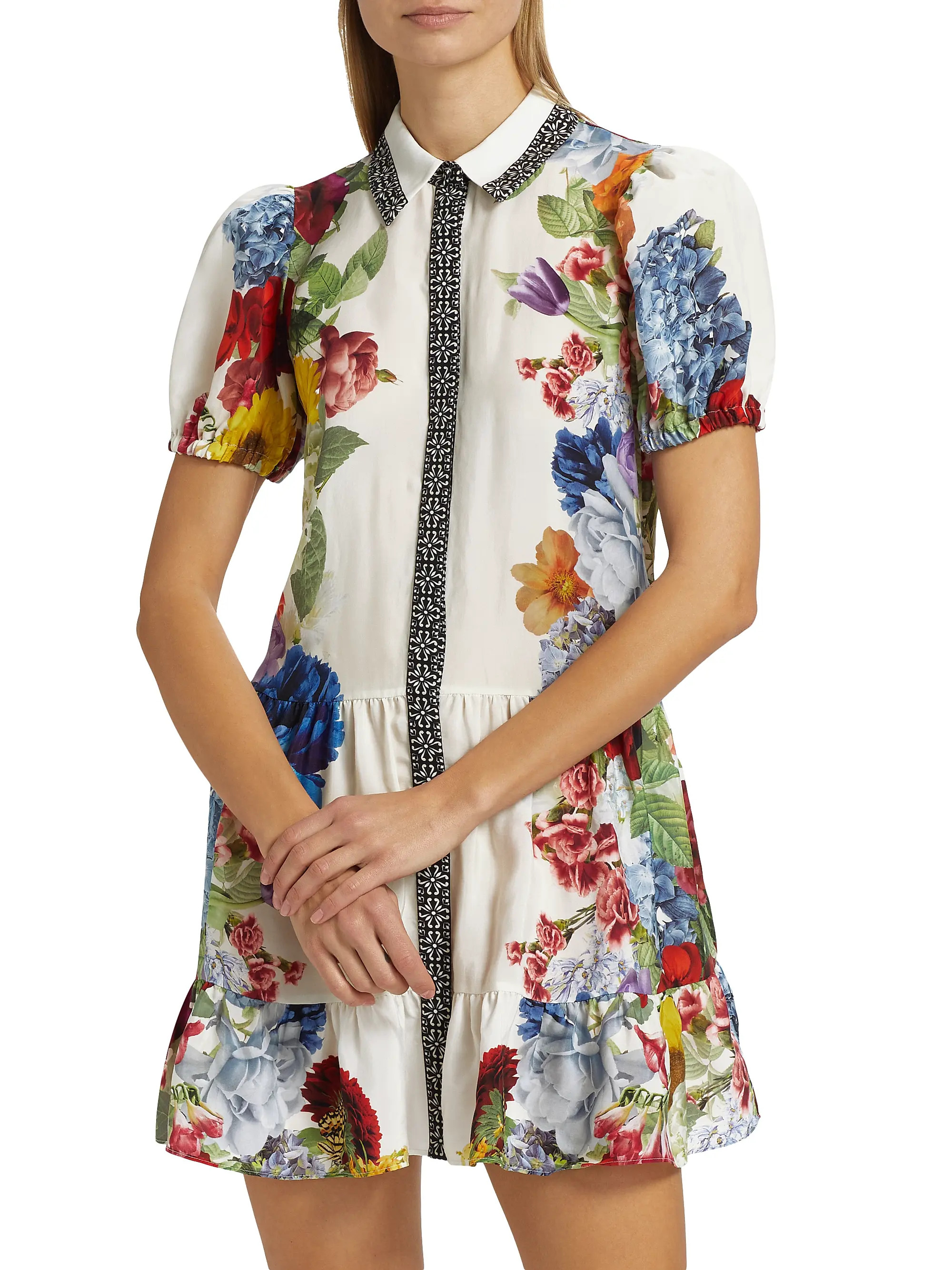 Claire Floral Puff-Sleeve Mini Shirtdress | Saks Fifth Avenue