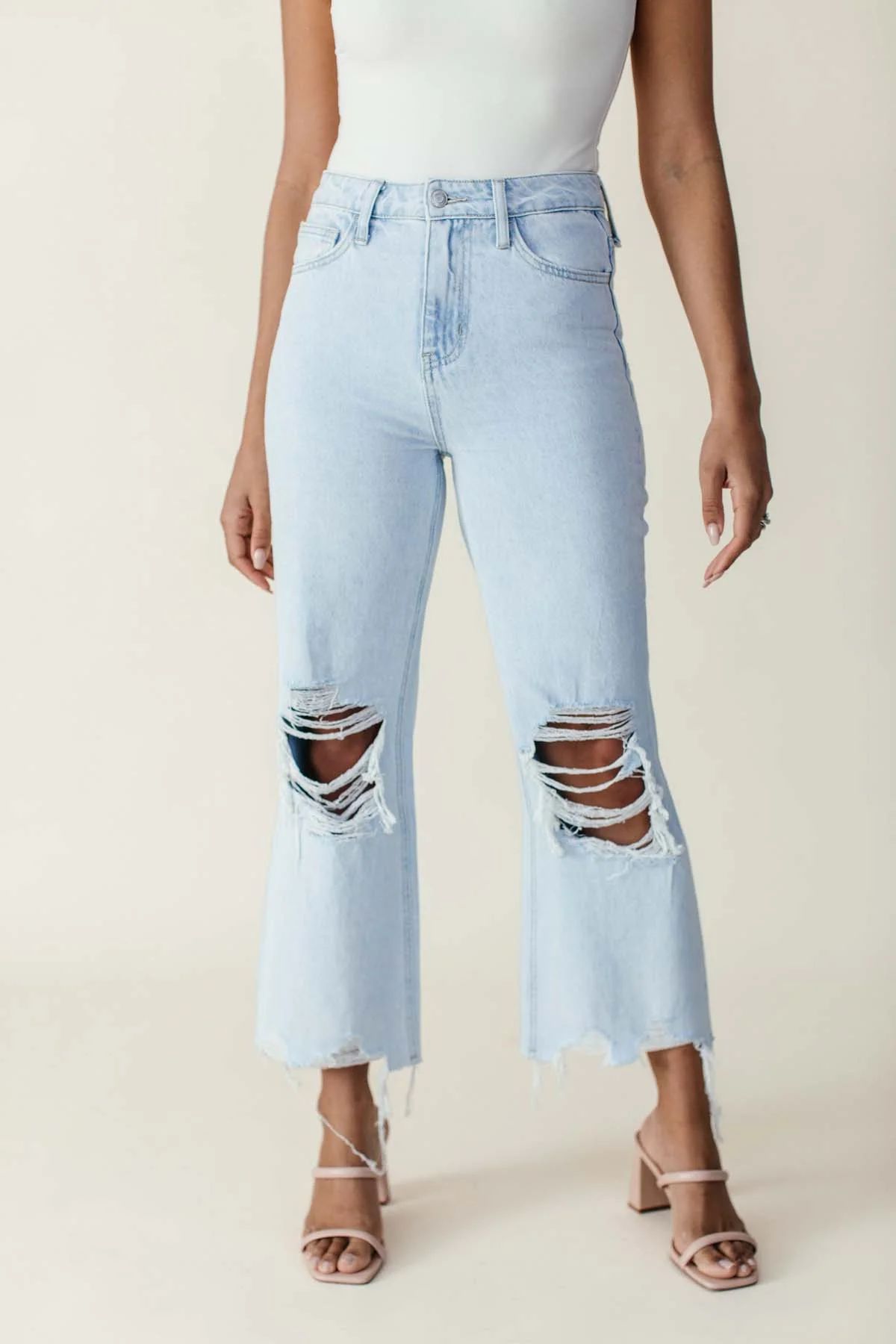 Avery Distressed Cropped Flare Denim | The Post