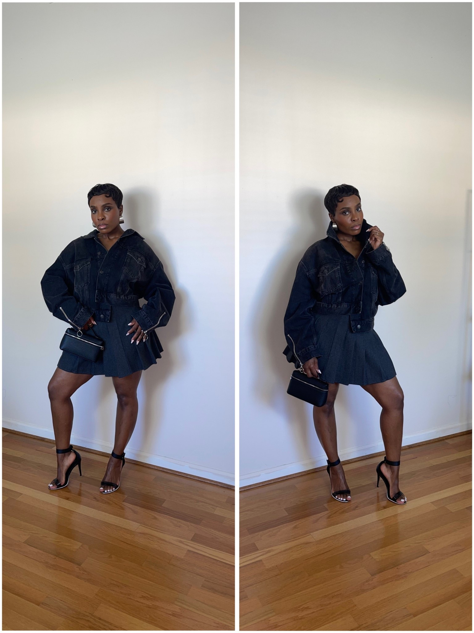 Black denim jacket, wool pleated mini skirt, fall fashion, pixie haircut, seven for all mankind , curvy fashion 

#LTKStyleTip #LTKSeasonal