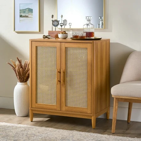 Better Homes & Gardens Springwood Caning Bar Cabinet, Light Honey Finish | Walmart (US)
