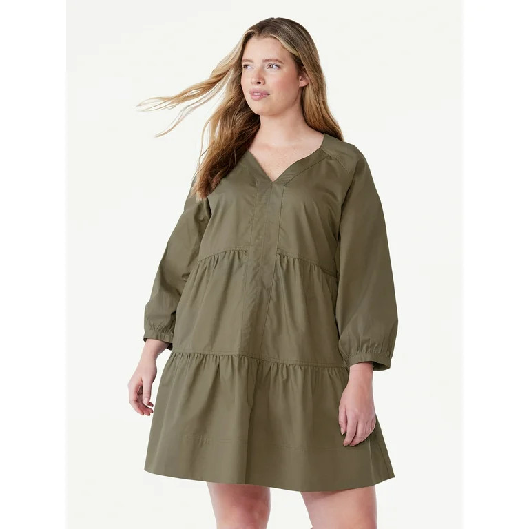 Free Assembly Women's Tiered Mini Dress with Long Sleeves, Sizes XS-XXL | Walmart (US)