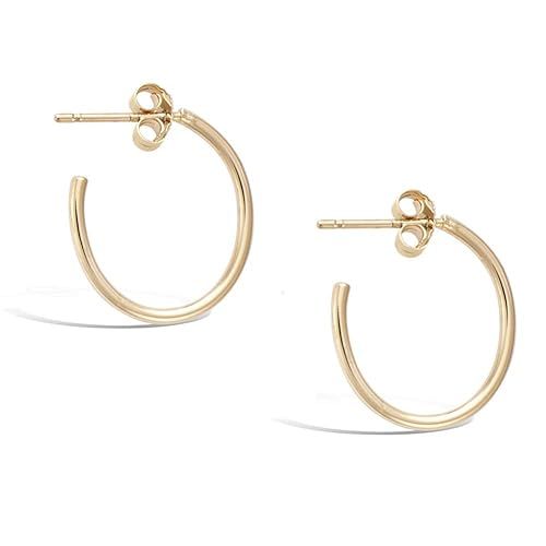 Agvana Gold Plated Sterling Silver Small/Medium/Large Dainty Thin Tube Oval Half Open Post Hoop E... | Amazon (US)