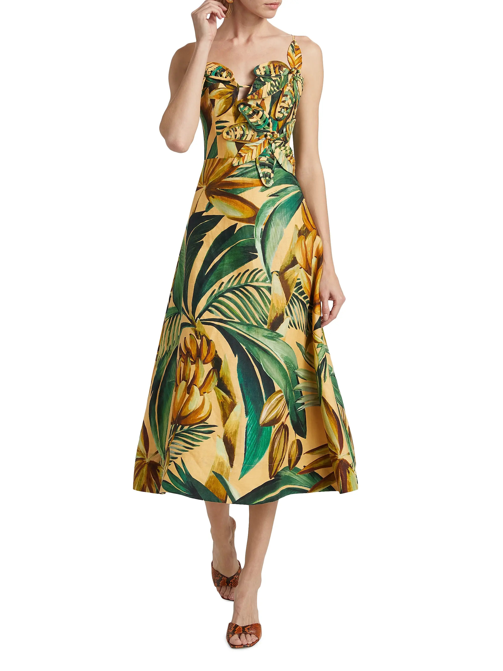 Shop Farm Rio Bananart Flowered Midi-Dress | Saks Fifth Avenue | Saks Fifth Avenue