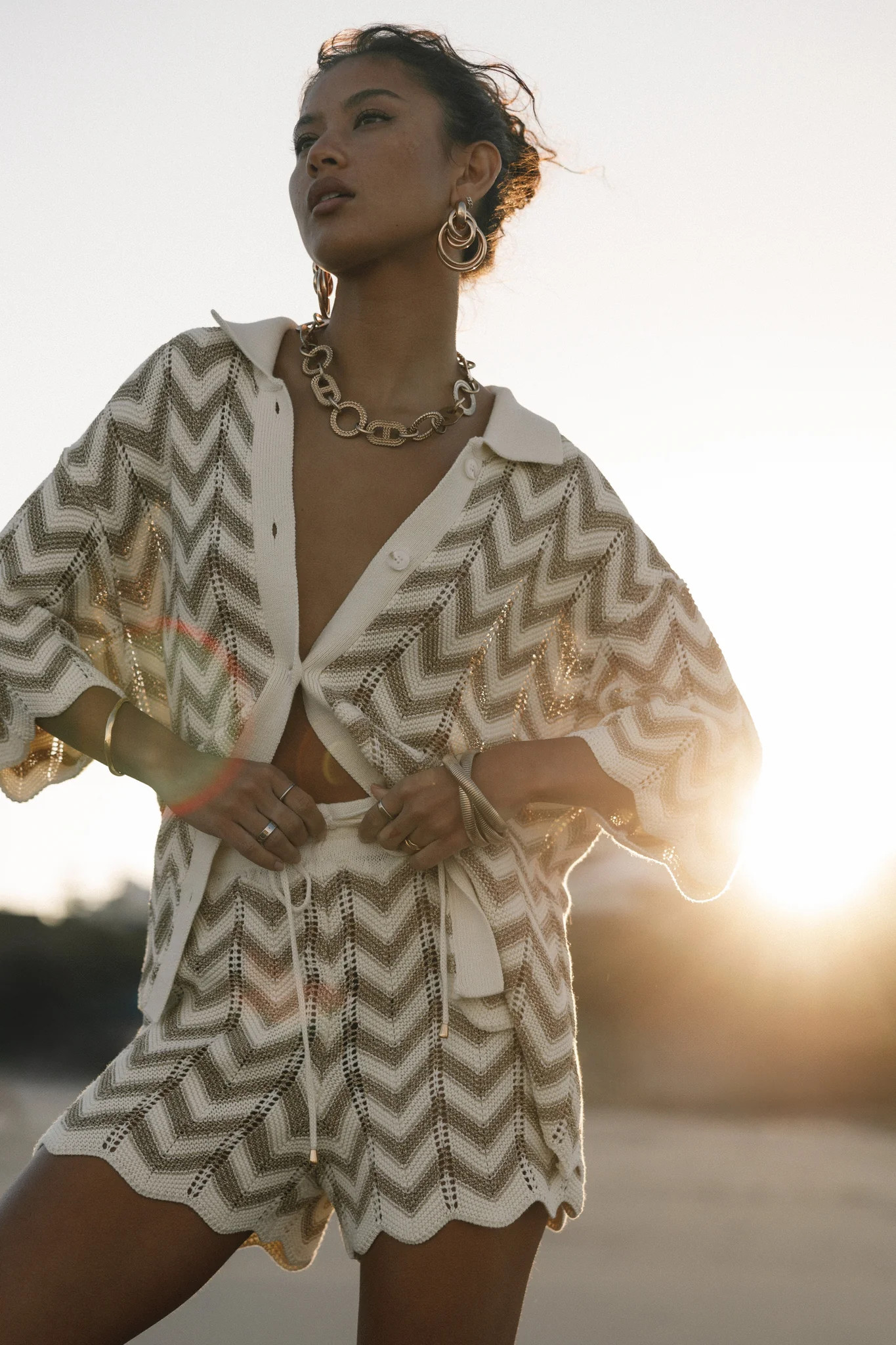 Cherie Knit Shirt - Gold White | Petal & Pup (US)