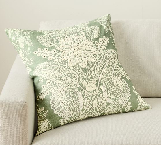 Kravet Heirloom Damask Embroidered Pillow | Pottery Barn (US)