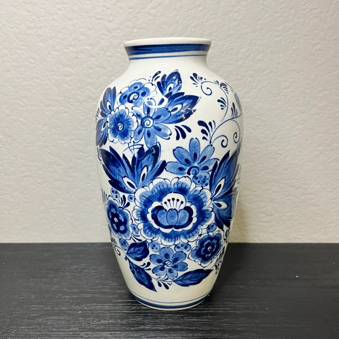 Japanese Crafted Delft-style Blue Floral Ceramic Vase - Etsy | Etsy (US)