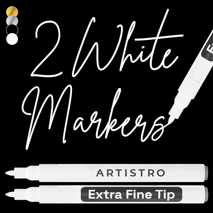 ARTISTRO 2 White Acrylic Paint Markers - 0.7mm Extra Fine-Tip Paint Pens - Perfect for Crafting, ... | Amazon (US)