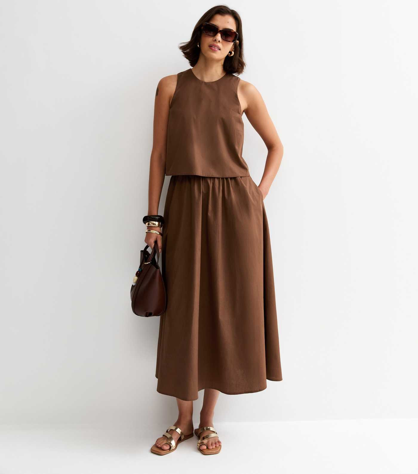 Dark Brown Layered Sleeveless Midi Dress | New Look | New Look (UK)