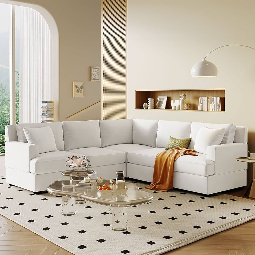 SIYSNKSI Modern Convertible L-Shaped Sofa with 2 Tossing Cushions and Solid Frame, Modular Sectio... | Amazon (US)