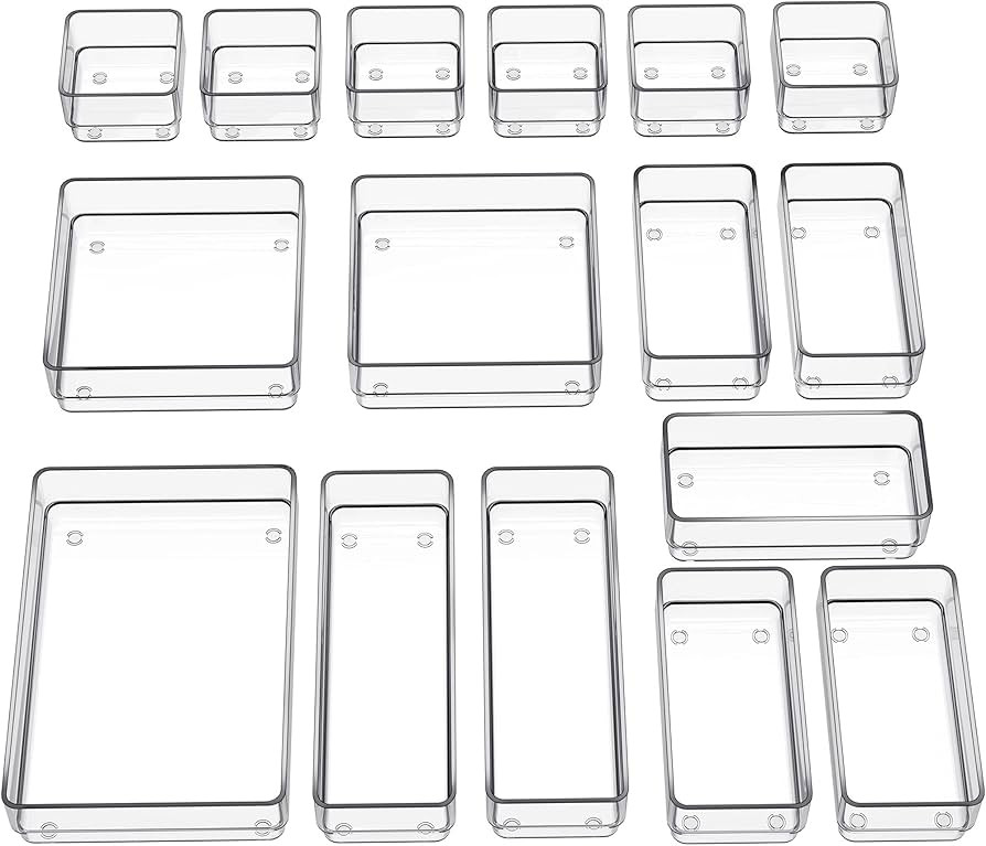 SMARTAKE 16-Piece Drawer Organizer with Non-Slip Silicone Pads, 5-Size Desk Storage Tray for Make... | Amazon (US)