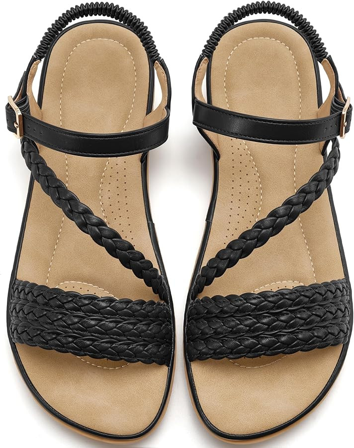 Aomigoct Dressy Womens Sandals Summer: Comfortable Strappy Flats Sandals Women - Casual Walking W... | Amazon (US)