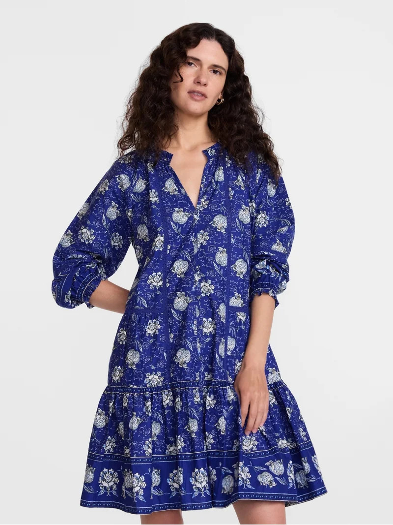 Scenario Women's and Women's Plus Tiered Hem Dress with Long Sleeves, Sizes XS-4X | Walmart (US)