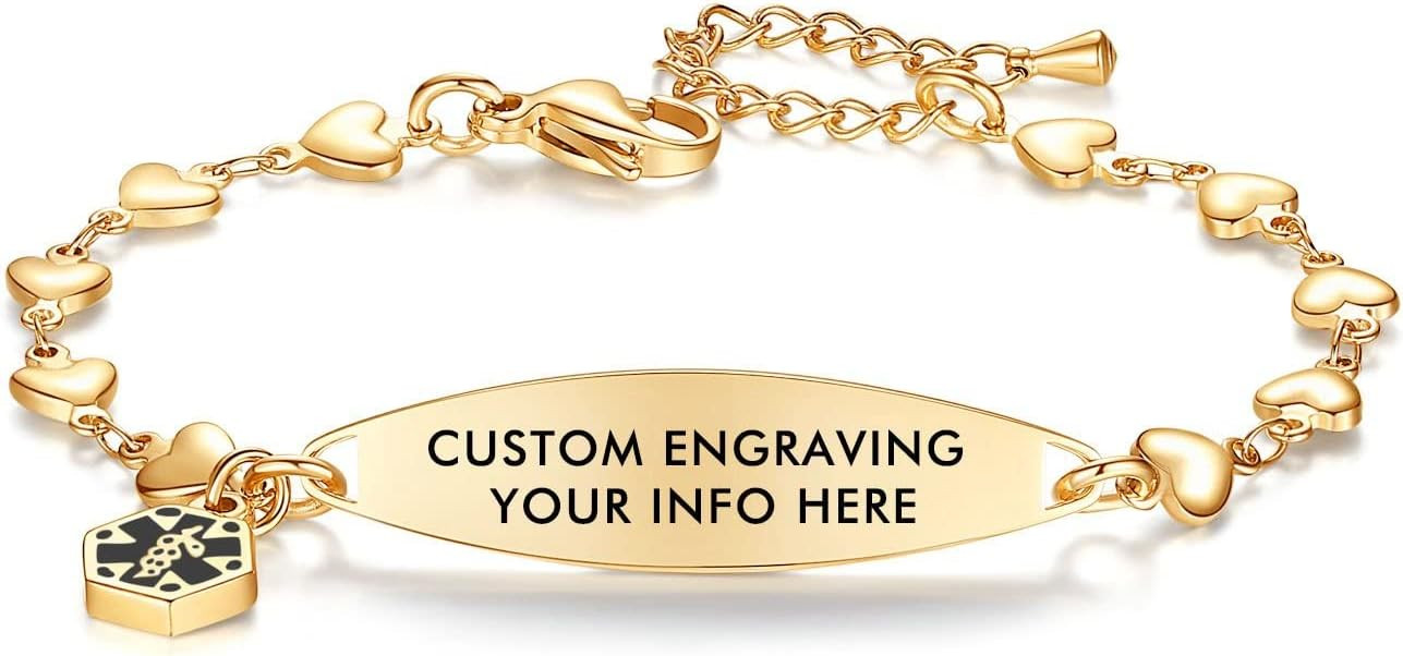 mnmoom Medical Alert Bracelets for Women Stainless steel Heart Medical ID bracelets with Free Eng... | Amazon (US)