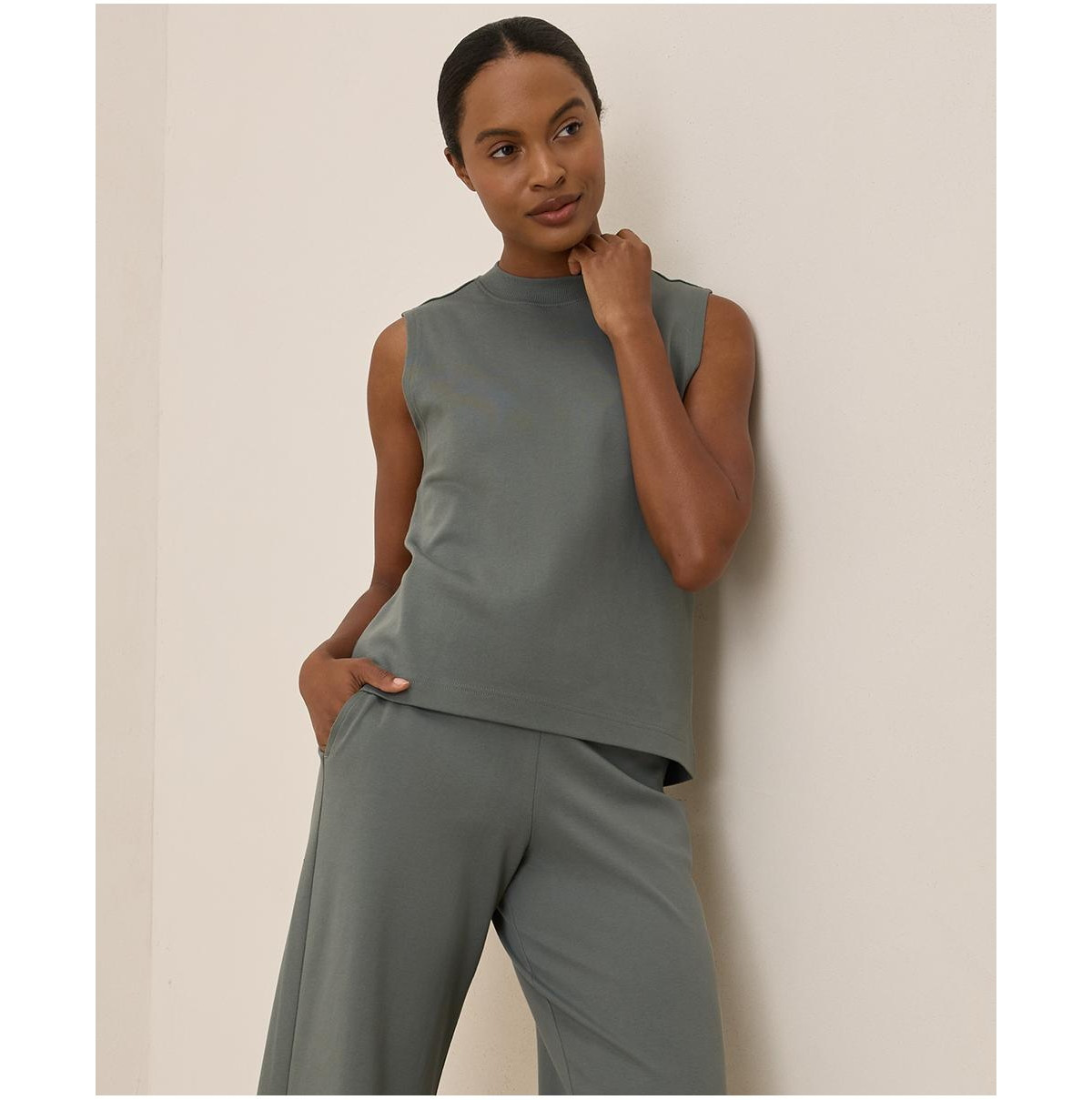 Pact Women's Organic Cotton Airplane Mock Neck Shell - Castor grey | Macy's