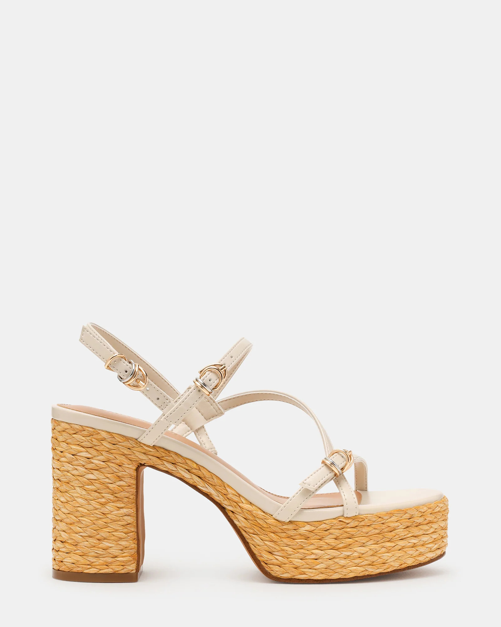 JAYCE White Raffia Platform Strappy Buckles Women's Sandal | Steve Madden (US)