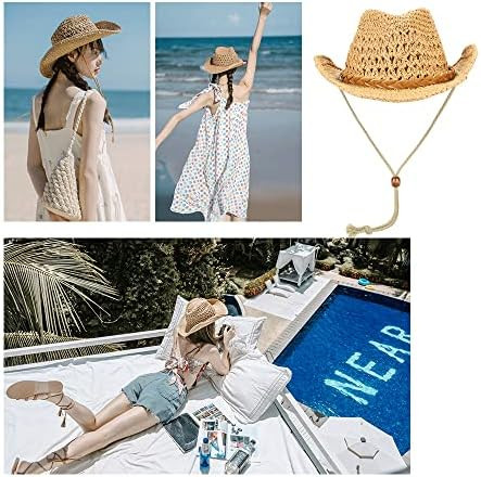 Straw Cowboy Hat Wide Brim Sun Hat Cowgirl Summer Panama Hat with Chin Strap Men Women Sombrero T... | Amazon (US)