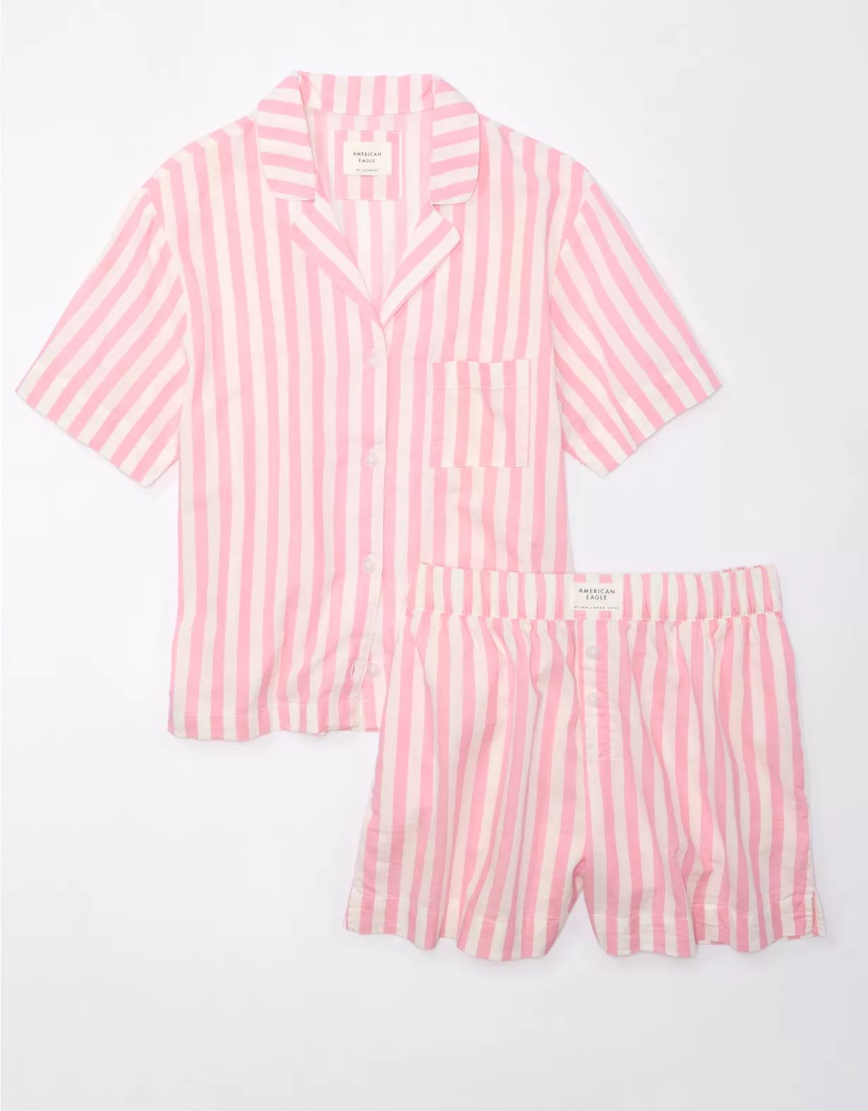 AE Striped PJ Short-Sleeve Top & Shorts Set | American Eagle Outfitters (US & CA)