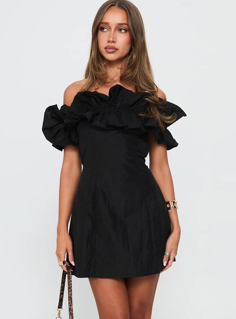 Rozetta Frill Neck Mini Dress Black | Princess Polly US