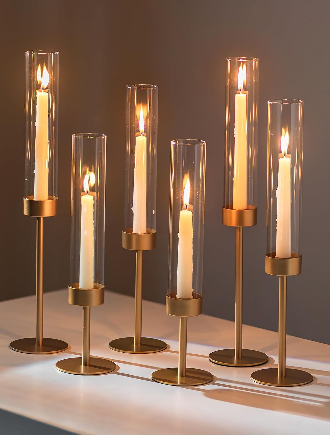 Romadedi Glass Hurricane Candle Holders for Candlestick, Gold, Set of 6 | Amazon (US)