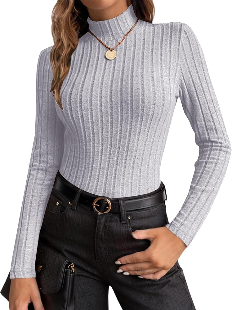 Ekouaer Women's Long Sleeve Mock Turtleneck Tops Ribbed Shirts Fleece Soft Thermal Undershirts Te... | Amazon (US)
