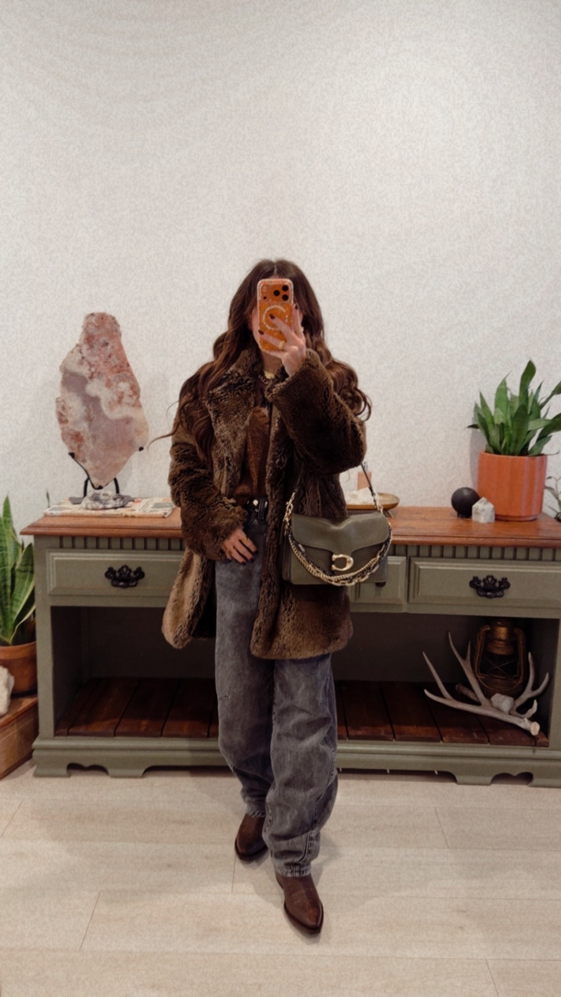 Ootd! Featuring my favorite free people faux fur coat, tabby, and new boots! 