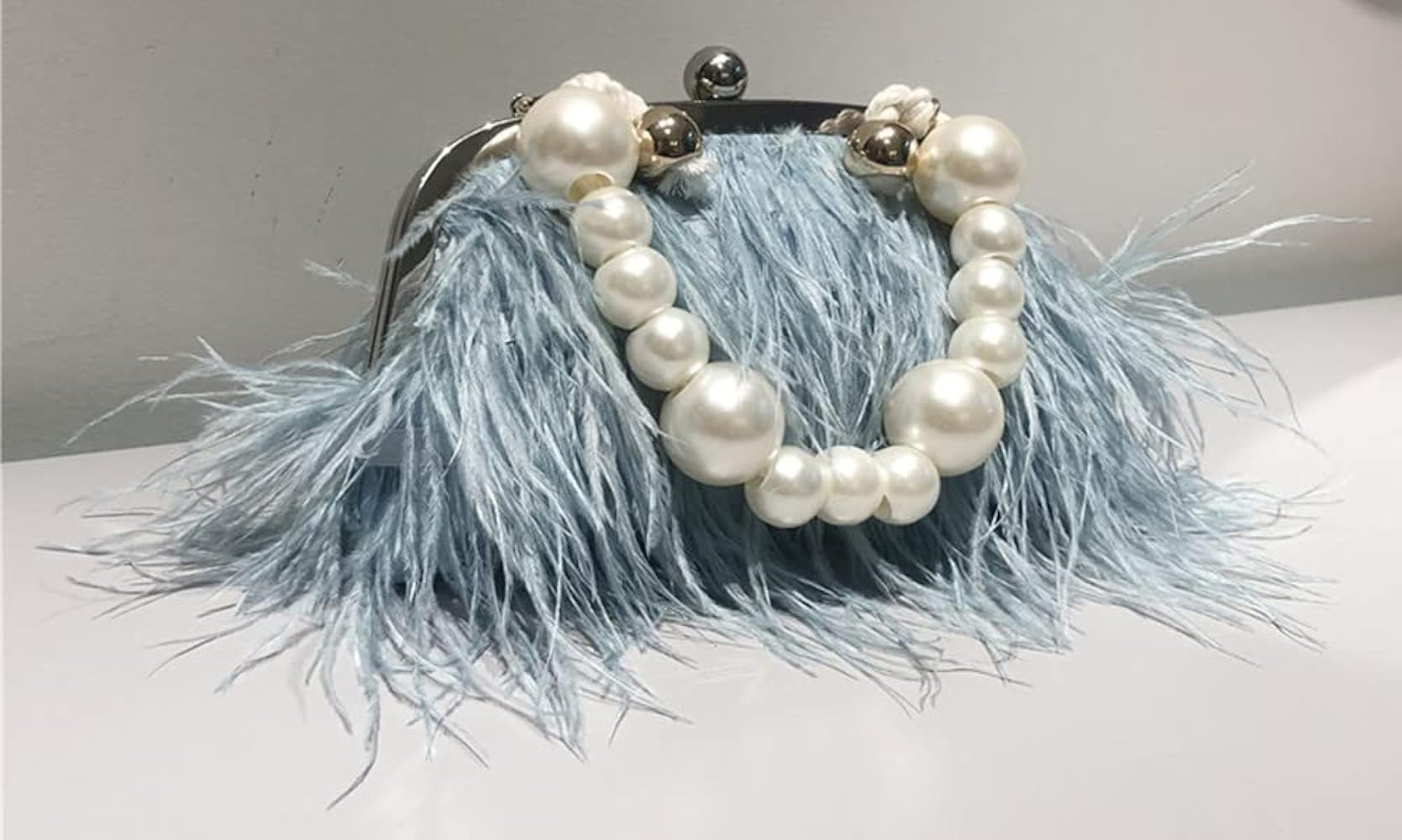 Vintage Fluffy Ostrich Feather Evening bags and Clutches for Women Pearl Chain Tote bags Bridal P... | Amazon (US)