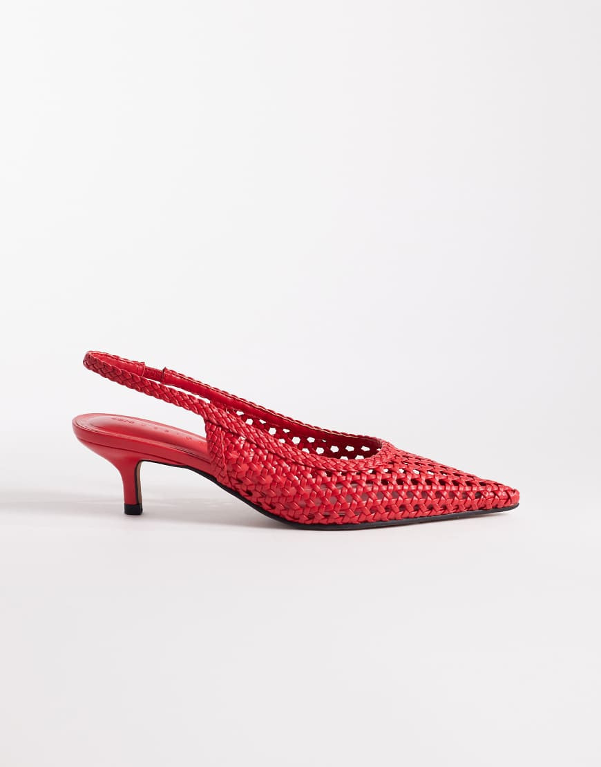 ASOS DESIGN Star weave slingback mid heel shoes in red | ASOS (Global)