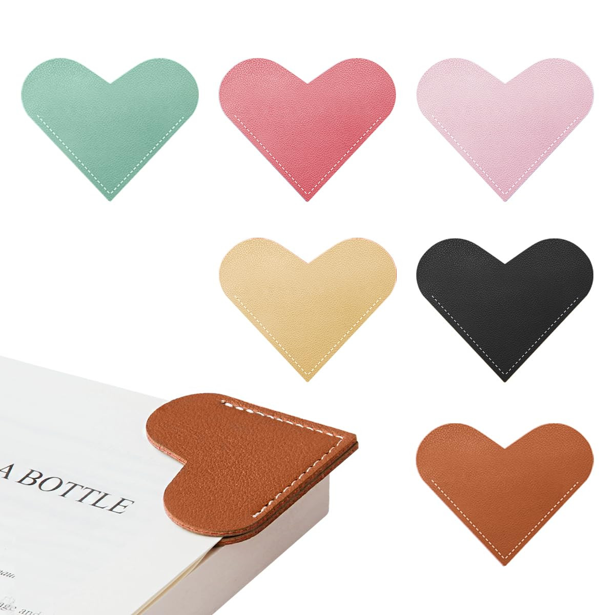 6pcs Leather Heart Bookmarks for Reading Women, Cute Corner Page Book Marks for Book Lovers Teach... | Amazon (US)