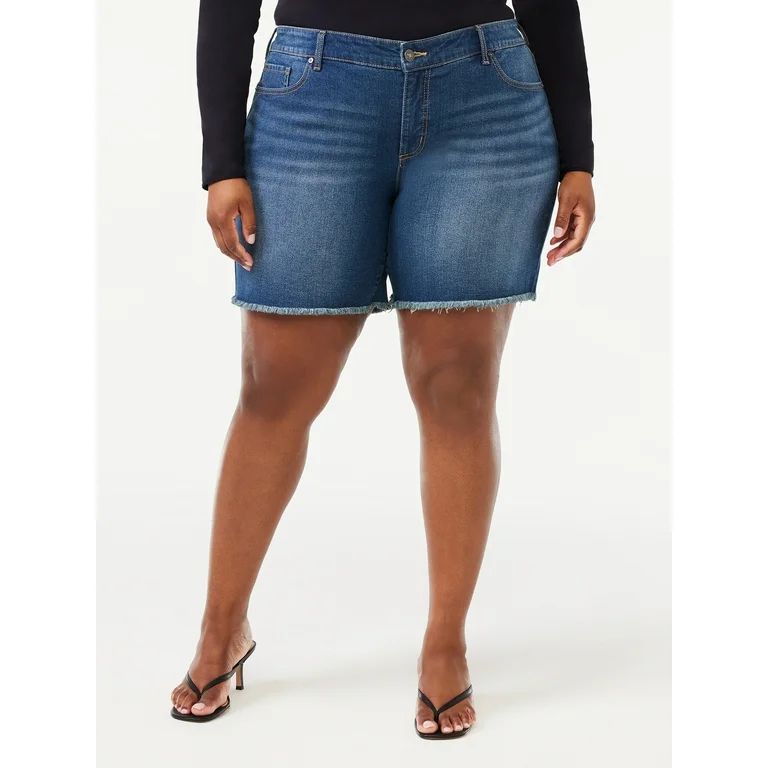 Sofia Jeans by Sofia Vergara Women's Plus Size Gabriella Destructed Hem Bermuda Shorts | Walmart (US)