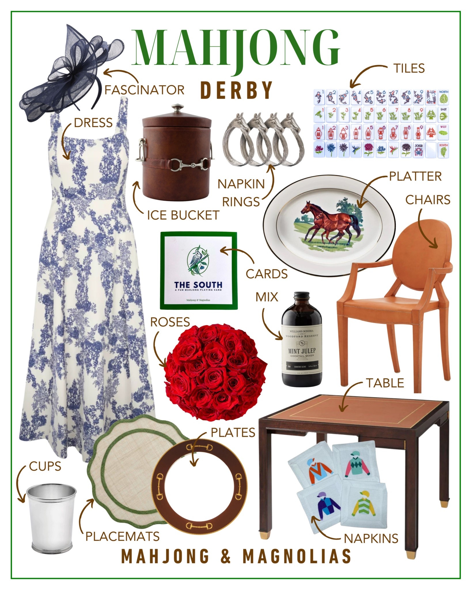 From the horses and hats to the drinks and the dresses — the beauty and pageantry of the Kentucky Derby make it one of the most-anticipated events in the South. We’ve reimagined the “greatest two minutes in sports” as the greatest two hours in your week: a Derby-themed mahjong party! 🐎

