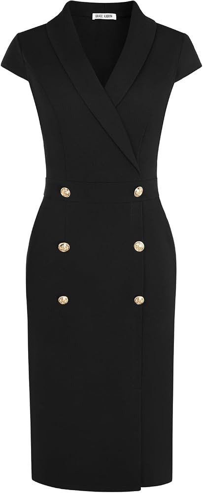 GRACE KARIN Women Work Bodycon Dresses 2026,Business Office Midi Cap Sleeve Button Pencil Formal ... | Amazon (US)