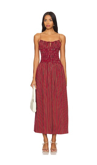 Aya String Midi Dress in Wine Stripe | Revolve Clothing (Global)