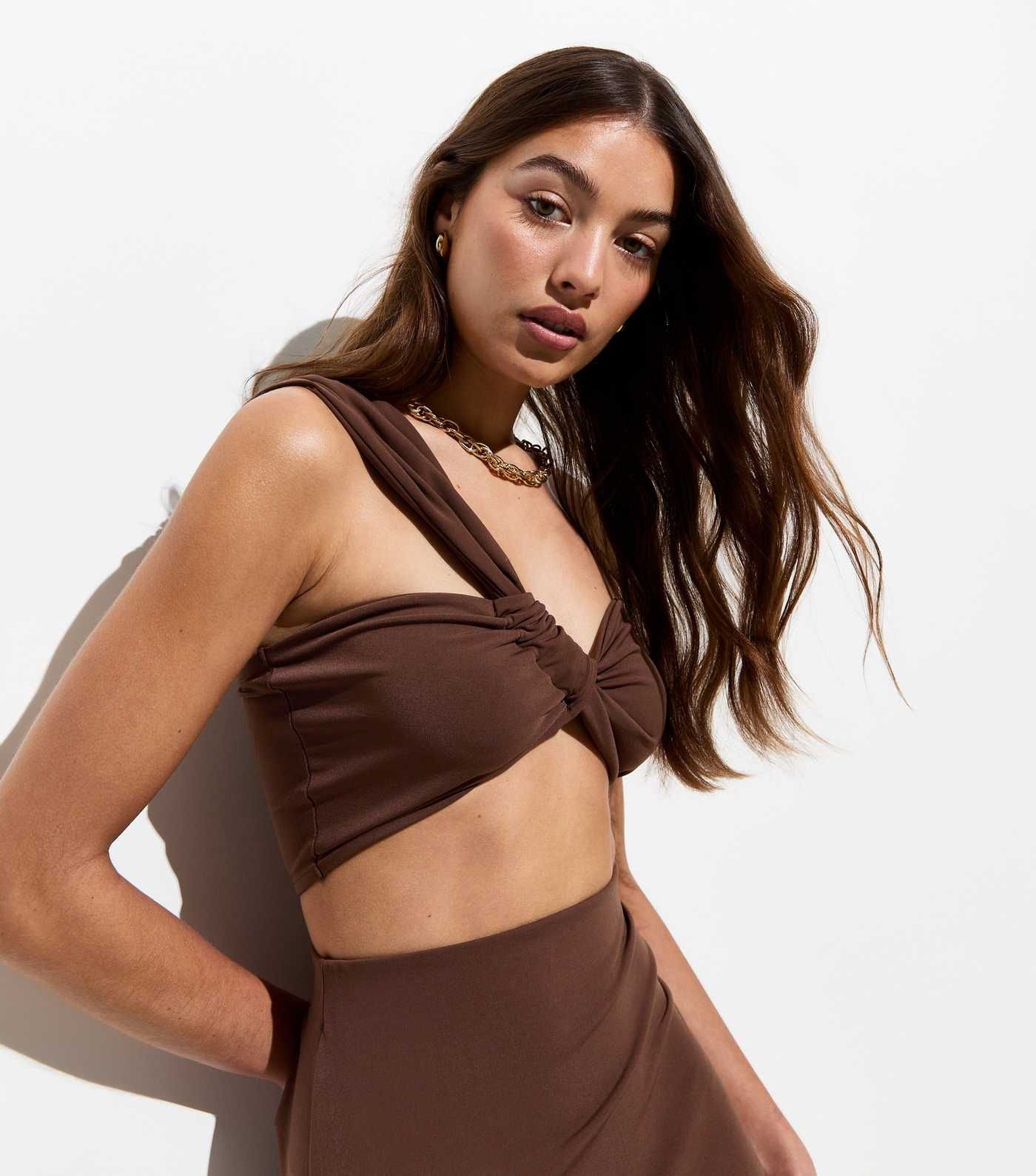 Dark Brown Twist Bust Crop Top
						
						Add to Saved Items
						Remove from Saved Items | New Look (UK)