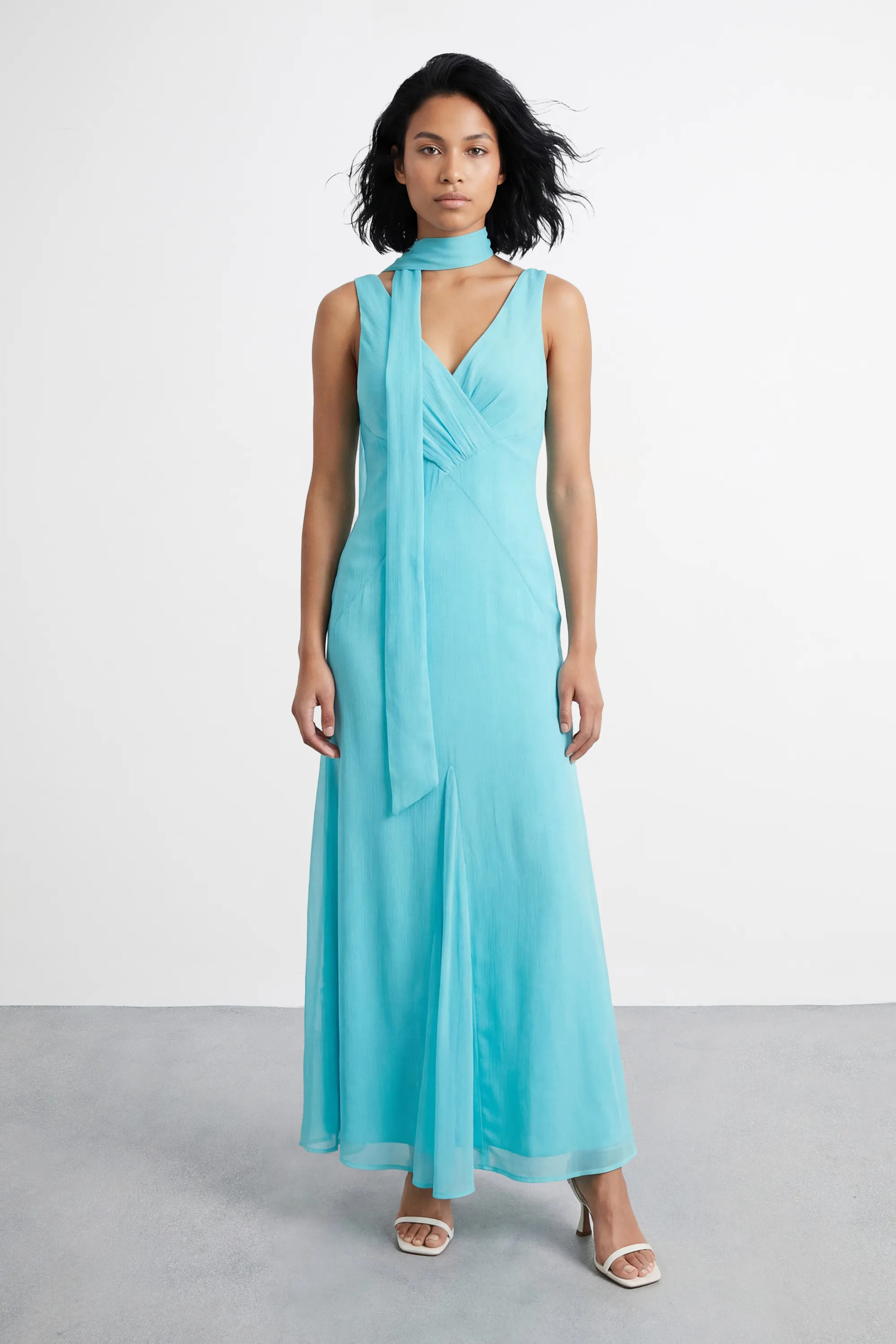 Turquoise Warehouse V Neck Scarf Detail Maxi Dress | Karen Millen | Karen Millen
